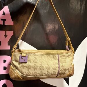 Vintage Puma Y2K Mini Shoulder Bag • Beige & Gold • Logo Print